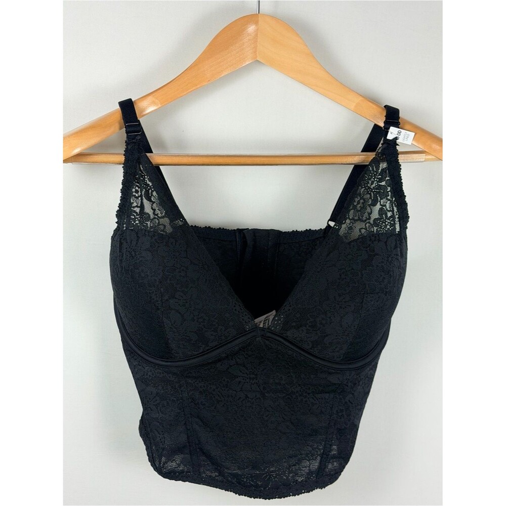Victoria’s Secret PINK Black Lace Longline Bra Top M DD Unlined NWT